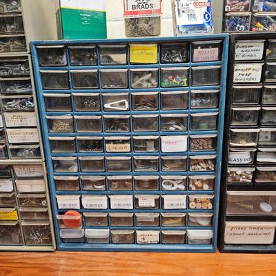 Seven Plastic Storage Bins + Contents (WS-JS)