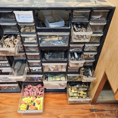 Seven Plastic Storage Bins + Contents (WS-JS)