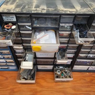 Seven Plastic Storage Bins + Contents (WS-JS)
