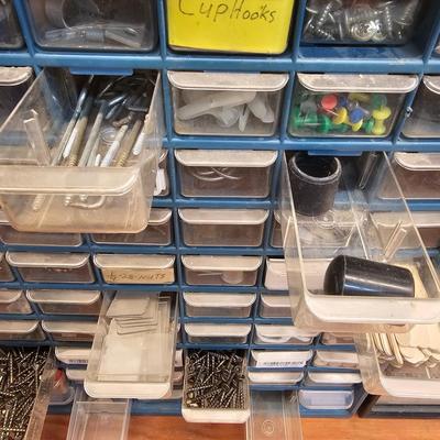 Seven Plastic Storage Bins + Contents (WS-JS)