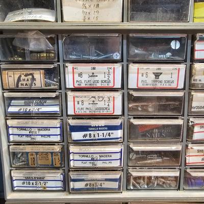 Seven Plastic Storage Bins + Contents (WS-JS)