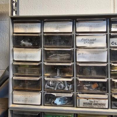 Seven Plastic Storage Bins + Contents (WS-JS)