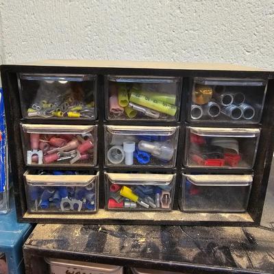 Seven Plastic Storage Bins + Contents (WS-JS)