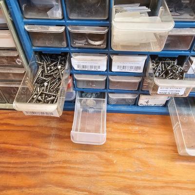 Seven Plastic Storage Bins + Contents (WS-JS)