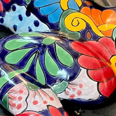 Large Talavera Mexican Pottery Blue Frog