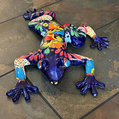 Large Talavera Mexican Pottery Blue Frog