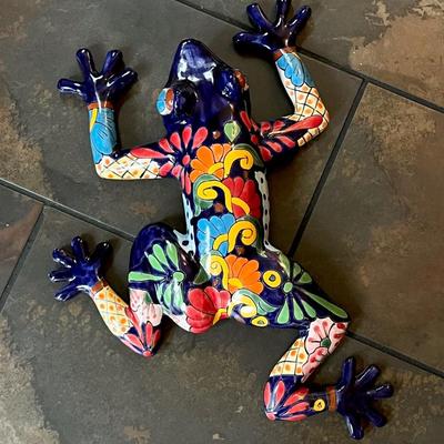 Large Talavera Mexican Pottery Blue Frog