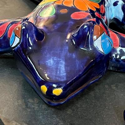 Large Talavera Mexican Pottery Blue Frog