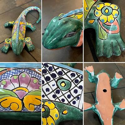 Talavera Mexican Pottery Set Of Two Iguanas