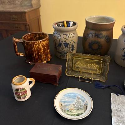 A Collection of Ohio Trinkets, Marbles, Rockingham Glaze Mug and Other Items