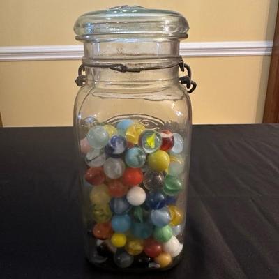 A Collection of Ohio Trinkets, Marbles, Rockingham Glaze Mug and Other Items