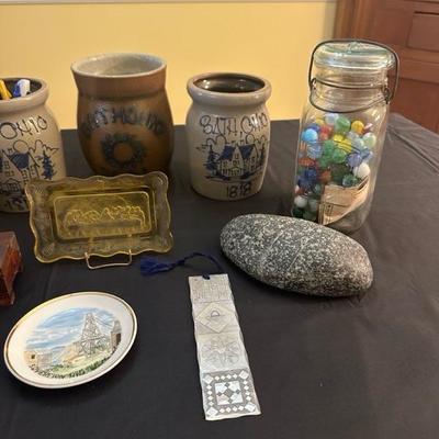A Collection of Ohio Trinkets, Marbles, Rockingham Glaze Mug and Other Items