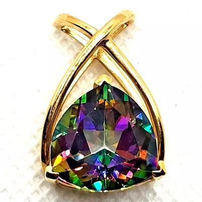 Large Trillion Cut Alexandrite & 10K Yellow Gold Pendant / Slide Charm