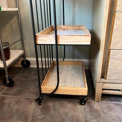 Rustic 3 Tier Rolling Bar Kitchen Cart +3 Retro Cannister Jars