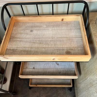 Rustic 3 Tier Rolling Bar Kitchen Cart +3 Retro Cannister Jars