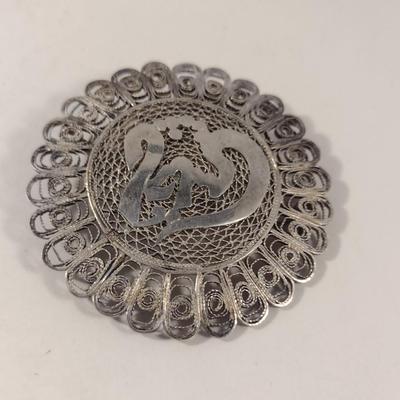 Sterling Silver Filigree Brooch- Total Approx Weight 12 Grams