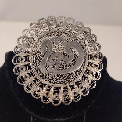 Sterling Silver Filigree Brooch- Total Approx Weight 12 Grams
