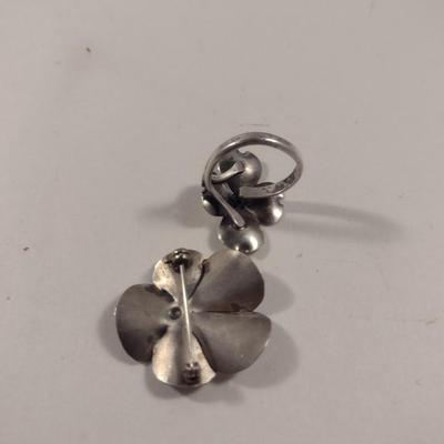 Sterling Silver Dogwood Design Ring and Brooch Set- Total Approx Weight 7 Grams (#276)