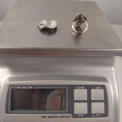 Sterling Silver Dogwood Design Ring and Brooch Set- Total Approx Weight 7 Grams (#276)