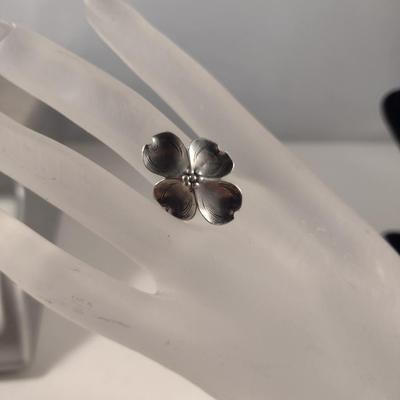 Sterling Silver Dogwood Design Ring and Brooch Set- Total Approx Weight 7 Grams (#276)