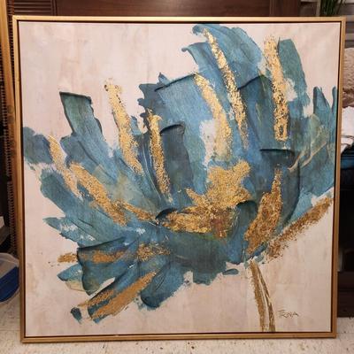 Large aqua floral painting