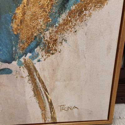 Large aqua floral painting