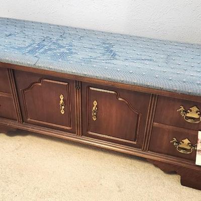 Lot #123 Lane Cedar Chest - has tag - top upholstery needs replacing