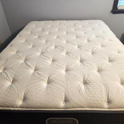 Lot #124 Super Nice Queen Beauty Rest Mattress and Box Spring Set with metal bed frame.