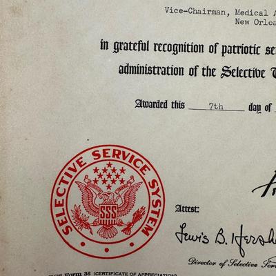 Franklin Roosevelt Certificate of Appreciation for F.E. Le Jeune