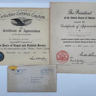 Franklin Roosevelt Certificate of Appreciation for F.E. Le Jeune
