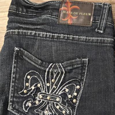 Jeans de Fleur Wide Leg Jeans with Rhinestone Pockets