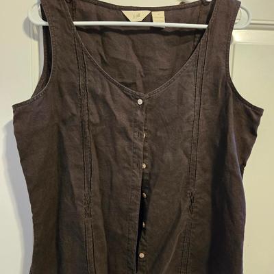 J. Jill Brown Linen Button Down Sleeveless Top