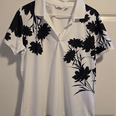 Lady Hagen White with Black Flowers Polo