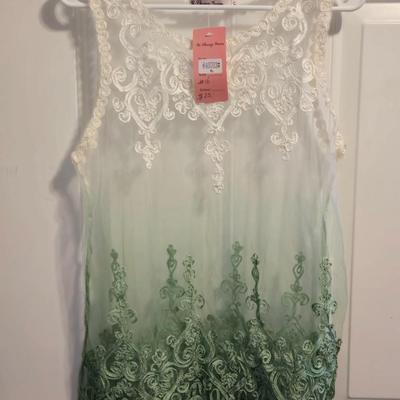 New with Tags Sheer White & Green Top