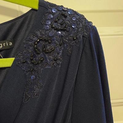 Navy Formal Dress with Beaded Shoulder Details