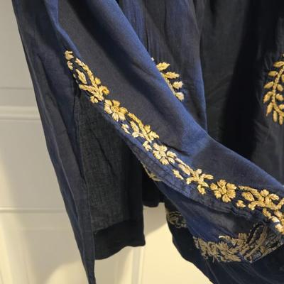 Lightweight Tan Embroidered Navy Top