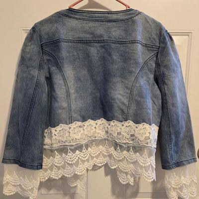 Denim Jacket with Lace & Pearl Trim