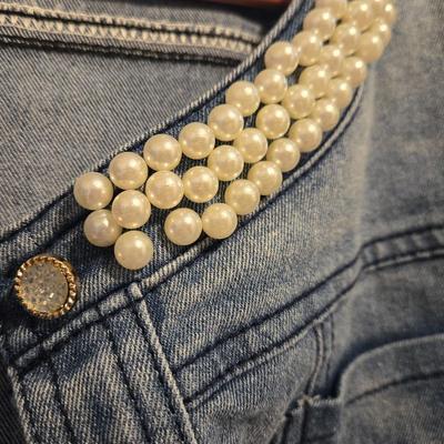 Denim Jacket with Lace & Pearl Trim