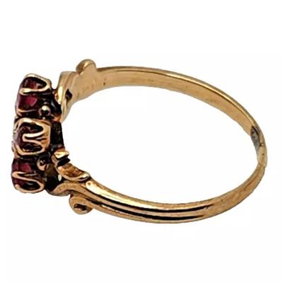 Antique Ruby & Seed Pearl Flower 10K Yellow Gold Ring
