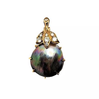 Tahitian South Sea Black Pearl & Diamond 14K Yellow Gold Enhancer Pendant