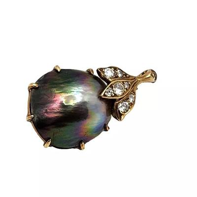 Tahitian South Sea Black Pearl & Diamond 14K Yellow Gold Enhancer Pendant