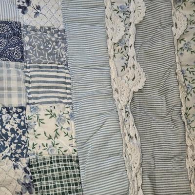 Queen or Full Size Quilted Comforter with Ruffle Edges and (2) Shams