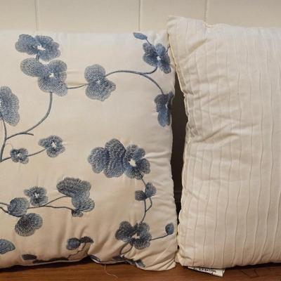 White Ridged Decorative Pillow & White and Blue Flower Decorative Pillow