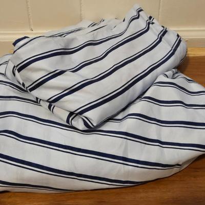 White & Navy Stripe Queen Sheets