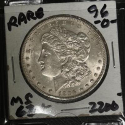 1896!O MORGAN MS 62 U S COIN 1$