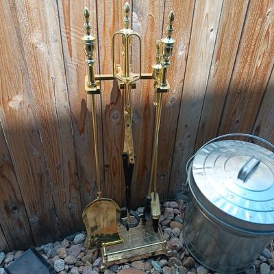 LIKE NEW FIREPLACE TOOLS, BELLOW, ASH CAN AND COAL SHOVELS