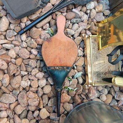 LIKE NEW FIREPLACE TOOLS, BELLOW, ASH CAN AND COAL SHOVELS