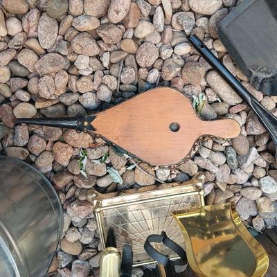 LIKE NEW FIREPLACE TOOLS, BELLOW, ASH CAN AND COAL SHOVELS