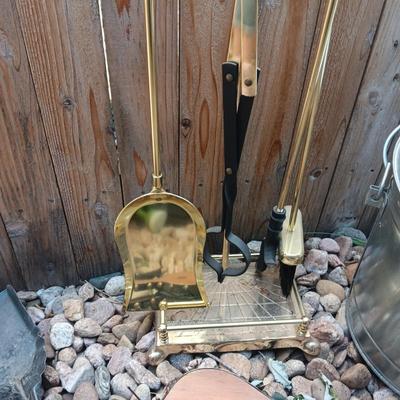 LIKE NEW FIREPLACE TOOLS, BELLOW, ASH CAN AND COAL SHOVELS