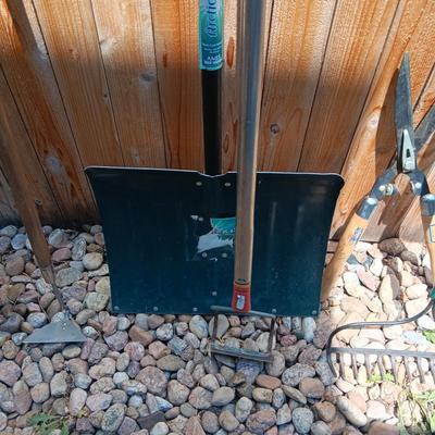 PRIMATIVE SHOVEL AND OTHER YARD TOOLS